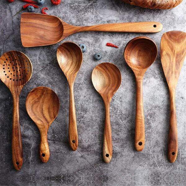 EarthTeak™ Essentials: Premium 7-Pcs | 4-Pcs Teak Wood Cooking Utensil Set