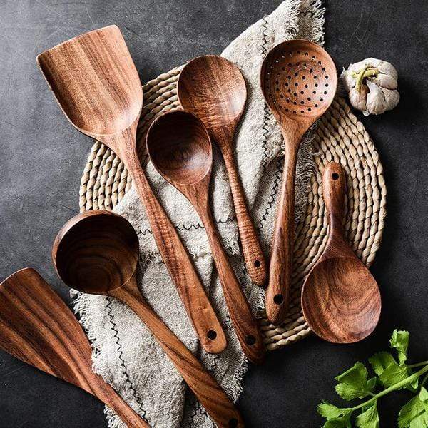 EarthTeak™ Essentials: Premium 7-Pcs | 4-Pcs Teak Wood Cooking Utensil Set