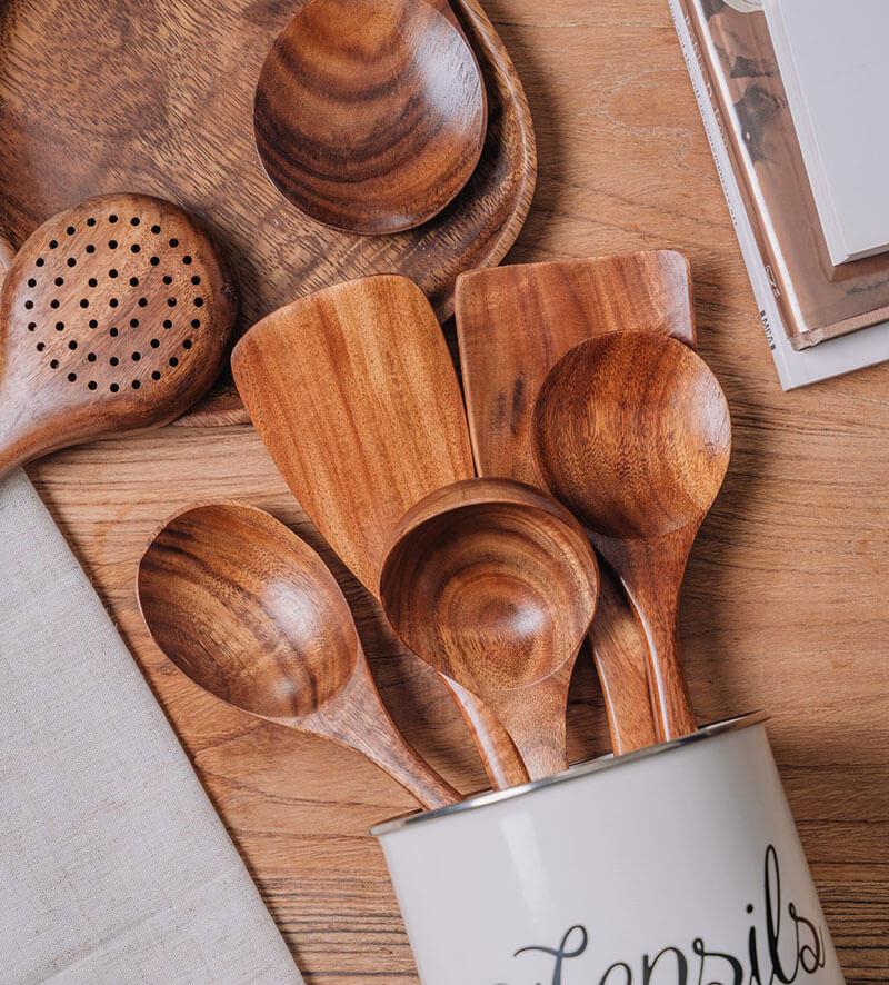 EarthTeak™ Essentials: Premium 7-Pcs | 4-Pcs Teak Wood Cooking Utensil Set
