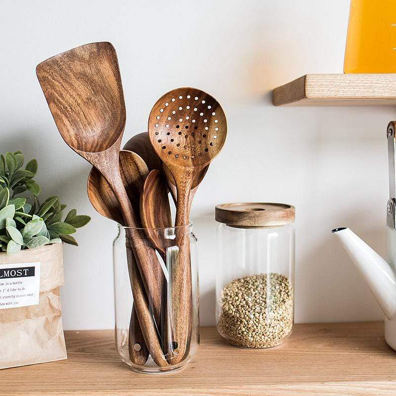 EarthTeak™ Essentials: Premium 7-Pcs | 4-Pcs Teak Wood Cooking Utensil Set