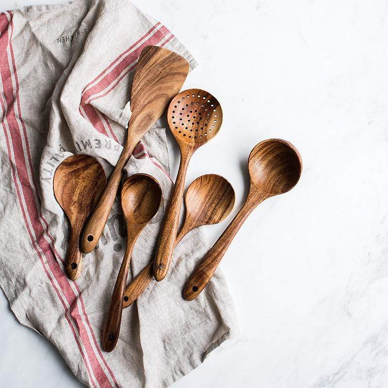 EarthTeak™ Essentials: Premium 7-Pcs | 4-Pcs Teak Wood Cooking Utensil Set