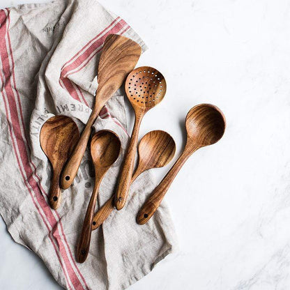 EarthTeak™ Essentials: Premium 7-Pcs | 4-Pcs Teak Wood Cooking Utensil Set